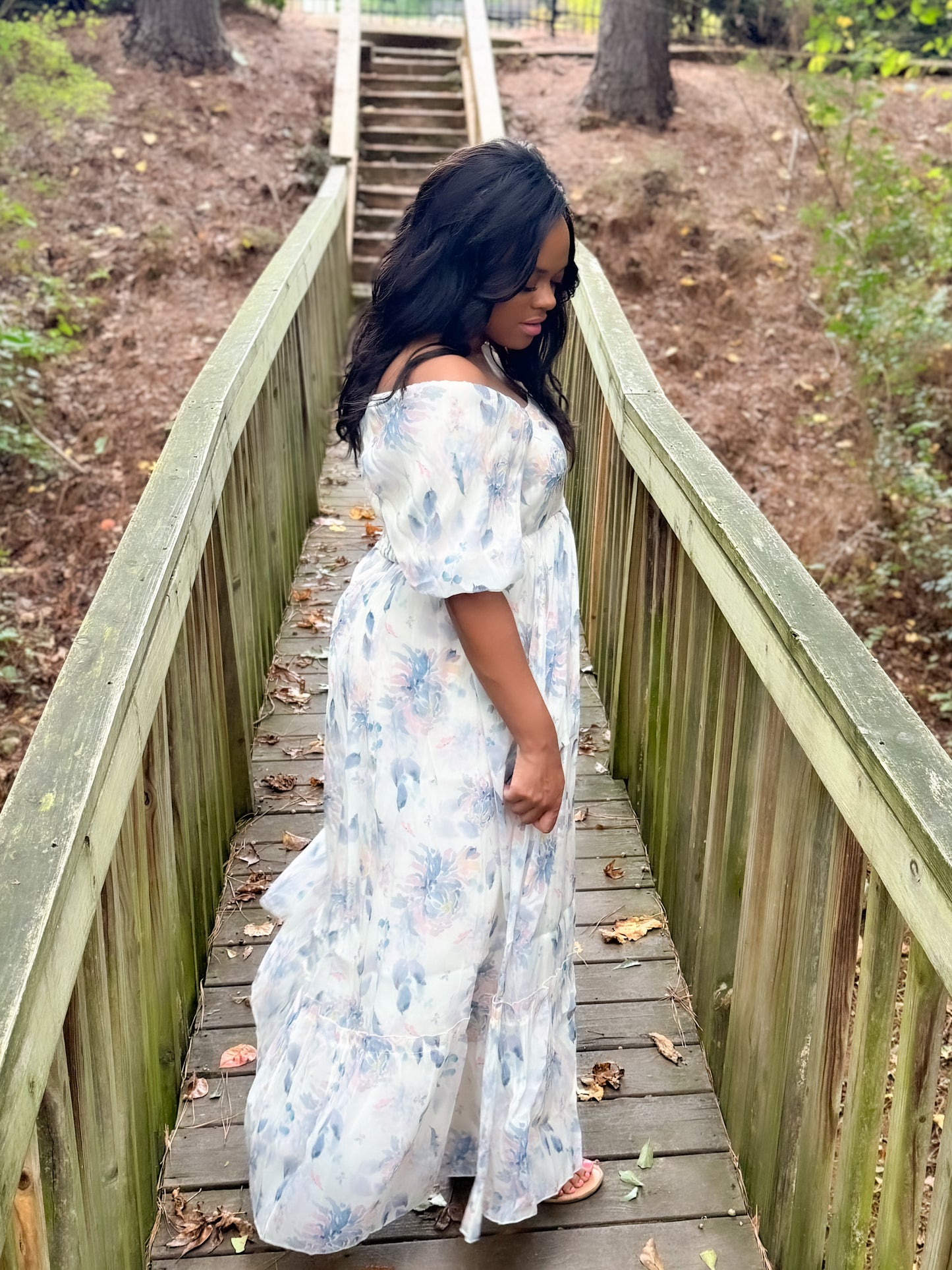 Gentle Yet Strong Balloon Sleeve Floral Dress