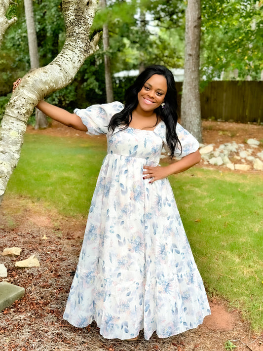 Gentle Yet Strong Balloon Sleeve Floral Dress